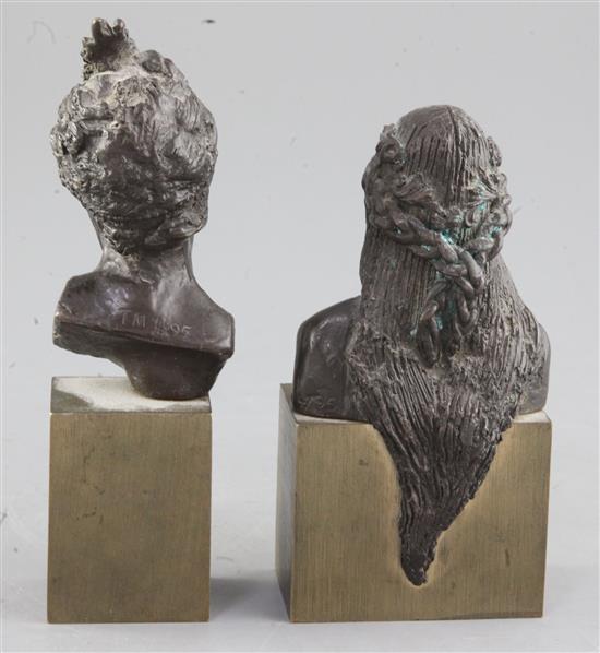 § Tom Merrifield (1933-). Two bronze busts of Rudolph Nureyev and Margot Fonteyn, height 6.25in and 5.5in.